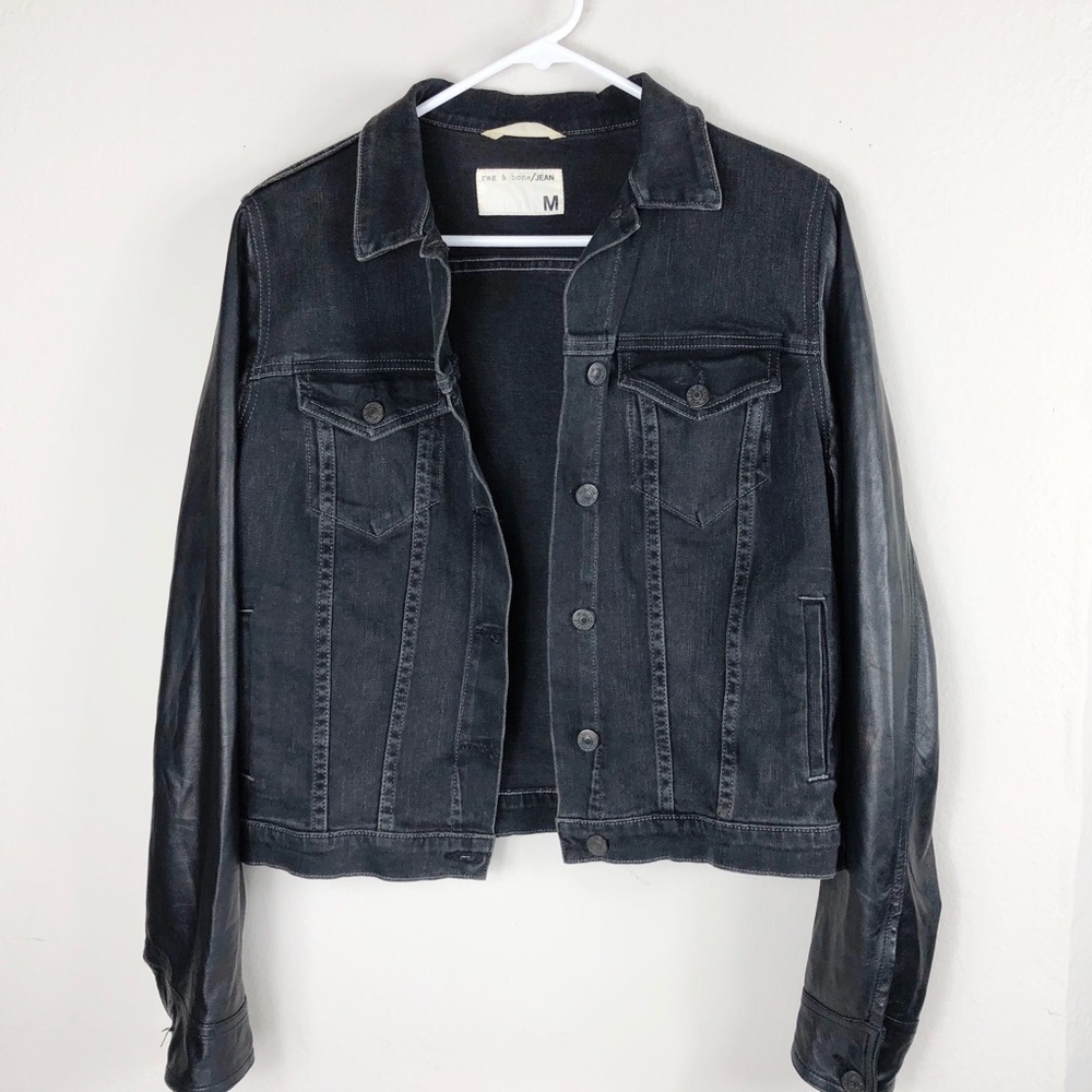 Rag &Bone Leather Trim Jean Jacket, M